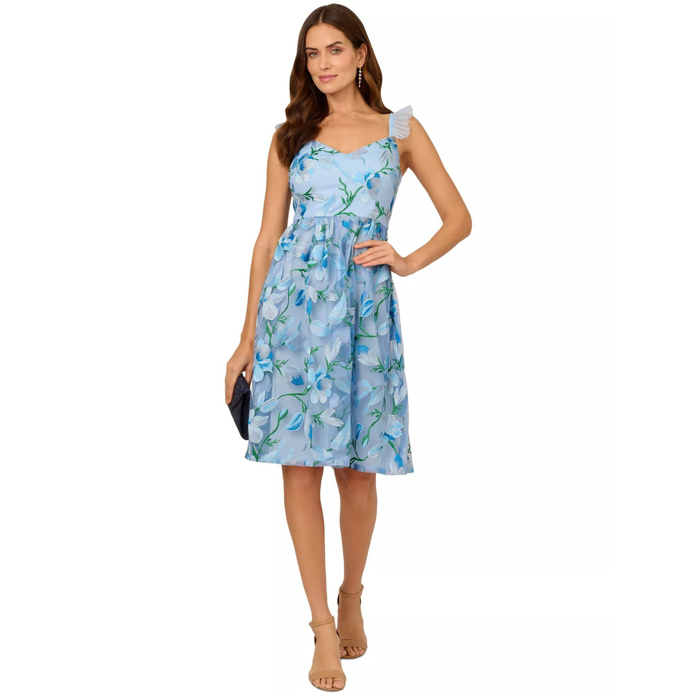 Adrianna Papell Women's Flutter-Sleeve Embroidered Dressi Size 8, MSRP: 179$